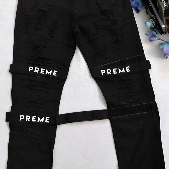 Preme NWOT Black Distressed Skinny Jeans Men 32 - Picture 6 of 10
